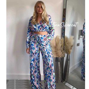 BLOGGER'S FAVE! Zara Co-Ord 2 Piece Print Pants And Cropped Top Set NWT